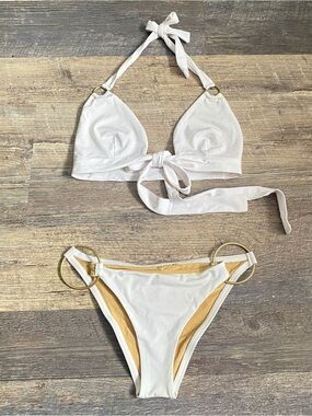 Vintage Y2K Vitamin A Boho Glam white o-ring detail bikini set